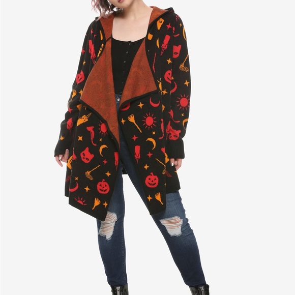 Disney Sweaters - Disney Hocus Pocus She Universe drapery open hooded knit cardigan size S